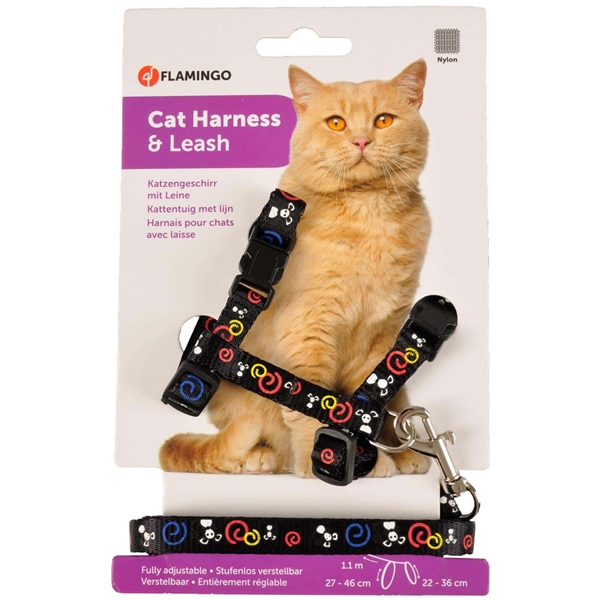 Flamingo set  am+povodac  za mačke crni